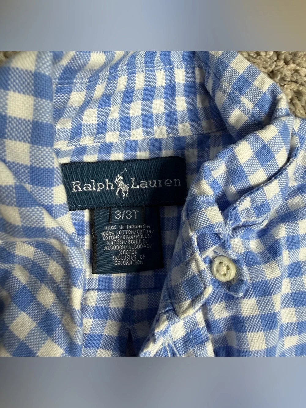 Ralph Lauren Plaid Long Sleeve Button Down Shirt & T-shirt 3T blue big pony logo